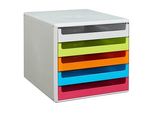 M&M Schubladenbox grau, grün, orange, blau, rot 30050967, DIN A4 mit 5 Schubladen