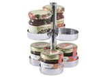 Etagere Per Marmellata/Miele Per 6 Vasetti Su Due Livelli In Acciaio Inox 18/10, Lucido, Per Tre O Sei Vasetti Di Marmellata/Miele O Ciotole Per Marmellata Con Ø Massimo Di 4 Cm, Decorazioni Inseribili Nella Colonna, Qualità Robusta