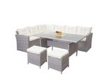 Poly-Rattan-Garnitur MCW-A29, Gartengarnitur Sitzgruppe Lounge-Esstisch-Set Sofa ~ Hellgrau, Kissen Creme + 2X Hocker