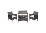 Poly-Rattan Garnitur MCW-F55, Balkon-/Garten-/Lounge-Set Sofa Sitzgruppe ~ Grau, Kissen Creme