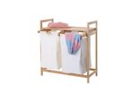 WäSchesammler MCW-B83, Laundry WäSchesortierer WäSchekorb WäSchebehäLter, Bambus 2 FäCher 74X64X33Cm 70L ~ Weiß
