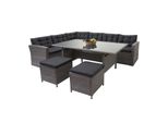 Poly-Rattan-Garnitur MCW-A29, Gartengarnitur Sitzgruppe Lounge-Esstisch-Set Sofa ~ Grau, Kissen Grau + 2X Hocker