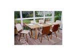 6Er-Set Esszimmerstuhl MCW-B16, Holz Bugholz Retro-Design Walnussoptik, Mvg-Zertifiziert ~ Kunstleder Creme