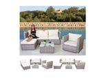 Poly-Rattan-Garnitur Busto, Gartengarnitur Sitzgruppe Sofa Lounge-Set ~ Grau, Kissen Creme