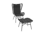 Poly-Rattan Set Mcw-G17B, Balkon-Set Gartengarnitur Sitzgruppe Stuhl+Hocker Sessel, Seil ~ Anthrazit, Kissen Anthrazit
