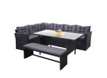 Poly-Rattan-Garnitur MCW-A29, Gartengarnitur Sitzgruppe Lounge-Esstisch-Set, Schwarz ~ Kissen Dunkelgrau, Mit Bank