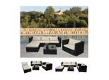 Poly-Rattan-Garnitur Busto, Gartengarnitur Sitzgruppe Sofa Lounge-Set ~ Schwarz, Kissen Creme