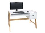 Schreibtisch MCW-K12, BüRotisch Computertisch Arbeitstisch, Schublade, Bambus 76X115X58Cm ~ Weiß