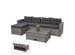 Poly-Rattan Garnitur MCW-J34, Balkon-/Garten-/Lounge-Set Sitzgruppe Sofa, Staufach ~ Grau, Kissen Dunkelgrau