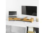 Sobuy BBF04-N Supporto Per Monitor Di Design Per 2 Monitor Supporto Per Schermo Supporto Per Notebook Piano Di Lavoro Con 2 Cassetti Legno Bambù