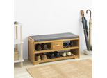 Sobuy FSR75-N Panca Con Vano Portaoggetti Appendiabiti Panca Per Scarpe Bamboo