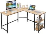 Costway Scrivania A L, Scrivania Angolare 137X137X75,5 Cm, Scrivania Per Computer, Scrivania Per Ufficio Con 2 Ripiani E Poggiapiedi, Scrivania Salvaspazio, Natura