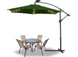 Yakimz Ombrellone Da 3 M UV40+ Con Led Solare Girevole Ombrellone Da Giardino Ombrellone A Manovella Alluminio, Verde
