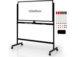 Costway Lavagna Mobile, 120 X 60 Cm, Lavagna Magnetica Bifacciale Con Supporto E Ruote, Cancellabile A Secco, Lavagna Regolabile Con Accessori Per Casa, Ufficio E Scuola (Nero)
