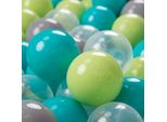 Kiddymoon Kids 200 Palline Da Gioco ∅ 7Cm Per Il Bagno Di Palline Per Bambini In Plastica Eu, Turchese/Verde Chiaro/Grigio/Trasparente