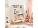 Sobuy Scaffale Per Bambini Con 3 Scomparti Libreria Scaffale Per Bambini Scaffale In Piedi Con Gambe In Legno Massiccio Bianco Wd Circa: 60X80X25Cm KMB47-W