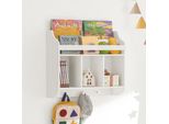 Sobuy KMB46-W Scaffale Per Bambini Libreria Per Bambini Scaffale Da Parete Scaffale Da Appendere Appendiabiti Da Parete Scaffale Portaoggetti Con Ripiani Per Libri E Decorazioni Bianco Wd Circa 60X51X18Cm