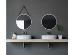 Specchio Da Parete Rotondo Talos White Style Matt Ø 50 Cm - Specchio Da Bagno Con Cinghia Di Sospensione In Pelle - Cornice Di Alta Qualità In Alluminio Bianco - Specchio Da Bagno