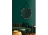 Specchio Da Parete Rotondo Talos Gold Style Matt Ø 80 Cm - Specchio Da Bagno Con Cinghia Di Sospensione In Pelle - Cornice In Alluminio Di Alta Qualità In Oro - Specchio Da Bagno