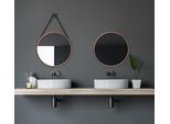 Specchio Da Parete Rotondo Talos White Style Matt Ø 50 Cm - Specchio Da Bagno Con Cinghia Di Sospensione In Pelle - Cornice Di Alta Qualità In Alluminio Bianco - Specchio Da Bagno