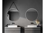 Specchio Da Parete Talos White Style Matt Ø 80 Cm - Specchio Da Bagno Con Cinghia Di Sospensione In Pelle - Cornice Di Alta Qualità In Alluminio Bianco - Specchio Da Bagno