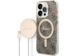 Zestaw Guess Gubpp14Xh4Eacsw Custodia+ Caricatore Iphone 14 Pro Max 6,7 BrąZowy/Brown Custodia Rigida 4G Stampa Magsafe