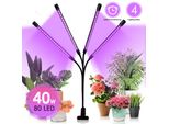 Lampada Per Piante Jiubiaz 40W Led Luce Per Piante A Spettro Completo 80 Led, Lampada Per Piante A 4 Teste, Lampada Per Piante, 10 Livelli Di Regolazione Luce Led Per Piante Da Interno, Giardinaggio, Serra