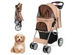 Costway Passeggino Per Cani Fino A 15 Kg, Passeggino Per Cani Con Finestre A Rete E Portabicchieri E Rimorchio, Passeggino Per Cani Piccoli E Gatti (Beige)