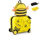 Costway 2 Pezzi Valigia Per Bambini + Zaino, Trolley Per Bambini Con Ruote E Guscio Rigido Impermeabile, Valigia Per Bambini, Trolley Con Zaino Per Bambini Per Ragazzi E Ragazze (Giallo, 12"+18"")"