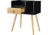 [Tavolino Con Cassetto Cassettiera In Legno Nero Comodino Con 2 Ripiani 64 X 50 X 36 Cm Comodino Retrò Cassettiera
