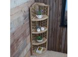 Eckregal MCW-K85, Regal Standregal, Klappbar 4 Ablagen, Paulownia Holz 110Cm ~ Braun, Geflecht Braun
