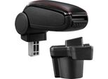 [Bracciolo Centrale, Perfetto Per Mazda 2 (Modello Dj, Dal 2014) - Bracciolo Con Vano Portaoggetti - Imbottito - Pelle Artificiale - Nero Con Cuciture Rosse