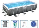 Set Piscina Bestway® Power Steel™ Frame Con Pompa Filtro 404 X 201 X 100 Cm, Look Rattan (Grigio Ardesia), Rettangolare