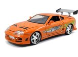 Jada Toys 253203005 Toyota Supra 1995 Di Brian Da Fast & Furious, Modello Tuning In Scala 1:24, Con Spoiler, Porte Apribili, Ruota Libera, Cofano E Bagagliaio, Arancione
