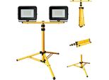 Yakimz Proiettore A Led Con Treppiede Faretto Da Costruzione Faretto IP66 Proiettore Luci Da Lavoro Per Giardino Cortile Cortile 2X30W Bianco Freddo