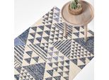 Homescapes Tappeto Delphi In Cotone Con Motivo Geometrico Blu E Bianco, 120 X 170 Cm