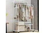Wisfor Appendiabiti Su Rotelle, Appendiabiti Con 2 Binari Per Abiti 2 Ripiani In Metallo, Caricabile Fino A 50 Kg, Per Negozio Camera Da Letto Spogliatoio, Bianco