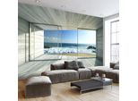 Murale Autoadesivo Vista Finestra 392X280 Cm Carta Da Parati Murale Decorazione Murale Soggiorno - Mare Spiaggia Effetto 3D C-A-0084-A-C