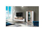 Wohnzimmermöbel Djazir, TV-Ständer Wohnzimmergarnitur, Mehrzweck-Wohnzimmermöbel, 100% Made in Italy, cm 280x45h121, glänzend weiß und Ahorn - Dmora