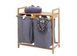 WäSchesammler MCW-B83, Laundry WäSchesortierer WäSchekorb WäSchebehäLter, Bambus 2 FäCher 74X64X33Cm 70L ~ Dunkelgrau
