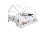 Ticaa Kinderbett Hausbett "Kay"" 140X200 Inkl. SchubkäSten Kiefer Weiß"