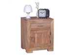 Wohnling Comodino In Legno Massiccio Di Acacia Design Comodino 60 Cm Con Cassetto E Anta Comodino Per Letto A Molle WL1.762