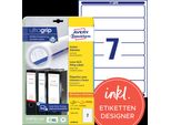 Avery Zweckform L4760-25 Etichette Per Cartelle, A4 Con Ultragrip, 38 X 192 Mm, 30 Fogli/210 Etichette, Bianco