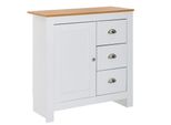 Sideboard 80 Cm MDF Weiß & Eiche Dekor Design Kommode Mit 3 Schubladen & 1 TüR