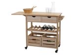 Servierwagen MCW-G35, KüChenwagen Rollwagen KüChenhelfer Beistellwagen Teewagen, Kiefernholz 89X119X41Cm ~ Natur