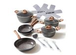 Stoneline Ceramic Topfset FüR Induktion Geeignet, 14 Teilig, Kochgeschirr Set Mit Glasdeckel, TöPfe Und Pfannen Mit Pfas-Freier Keramik Antihaftbeschichtung Und Echten Steinpartikeln, Holzoptik