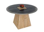 Esstisch MCW-L76, Tisch Esszimmertisch, Rund Industrial Massiv-Holz Mvg-Zertifiziert 74X120Cm, Natur Mit Metall-Optik