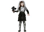 Scheletro Sposa Bambini Halloween Spaventoso Costume Nero Bianco Vestito Velo Tulle, Taglia: 128/134 Colore: Nero
