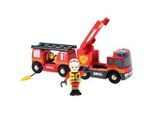 World Feuerwehr-Leiterfahrzeug, Spielfahrzeug rot/gelb, mit Licht & Sound