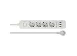 Steckdosenleiste 4-Fach, 3X Usb Weiß, 1,5 Meter Kabel, ÜBerspannungsschutz, Mit Schalter